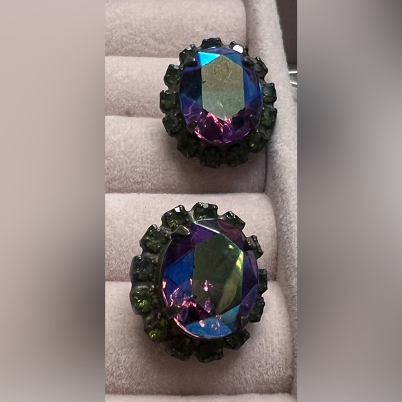 Sorrelli Jewelry - Large Sorrelli Oval Earrings Purple with Green Accents